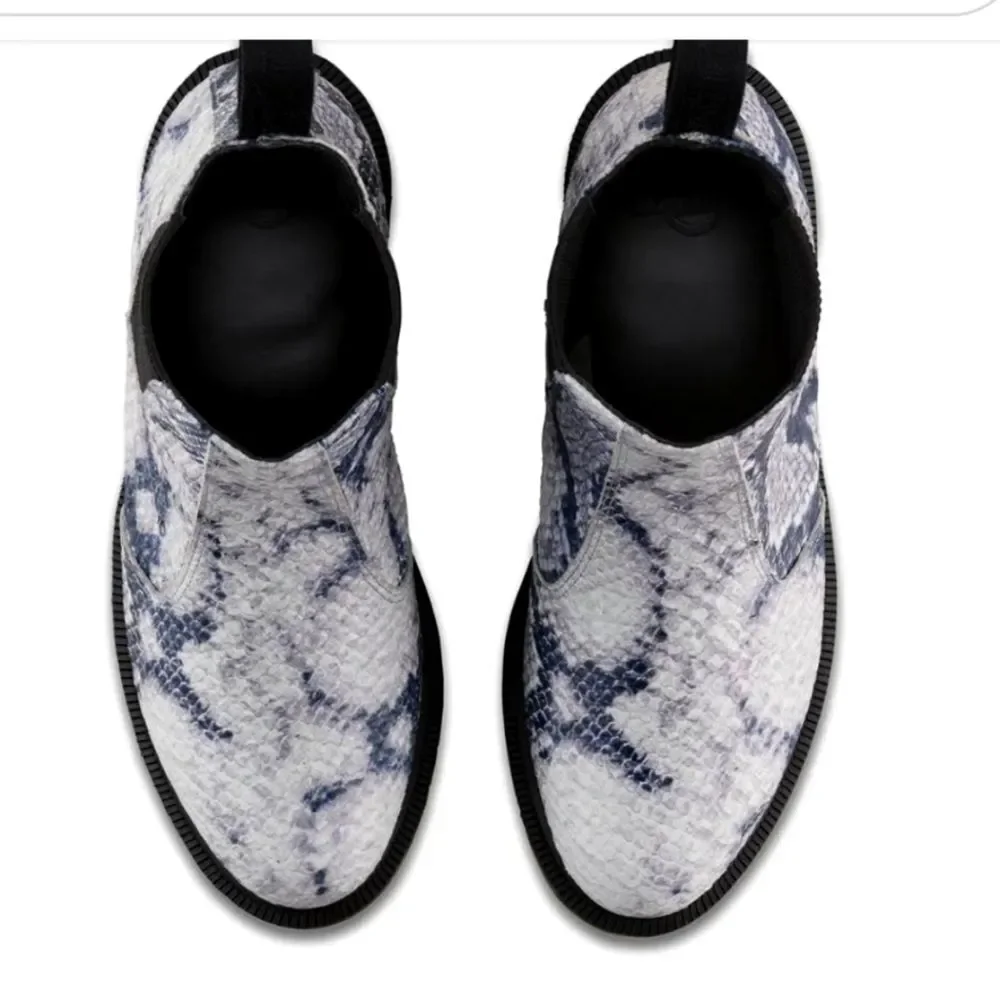 Dr. Martens Flora Leather Snake Print Chelsea Boot Pull On Ankle 6 Euro Boho